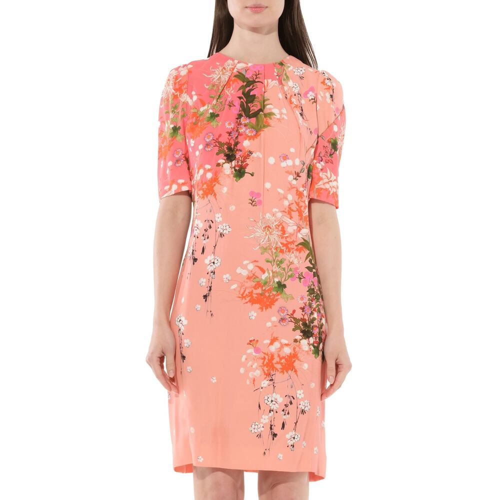 Givenchy Floral Short Sleeve Shift Dress Romantic‎ | Pink Peach Coral | SZ 4